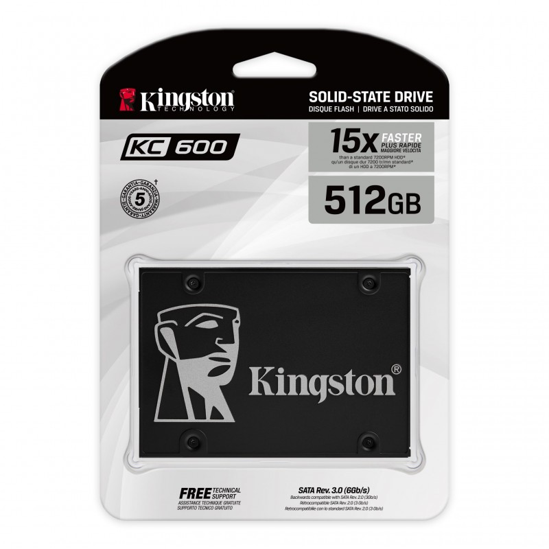 SSD Kingston 512GB 2.5" SATA III KC600 3D TLC NAND with AES 256-bit hardware encryption, TCG Opal, eDrive, read-write: up to 550/520MB/s (5 years warranty)-SKC600/512G