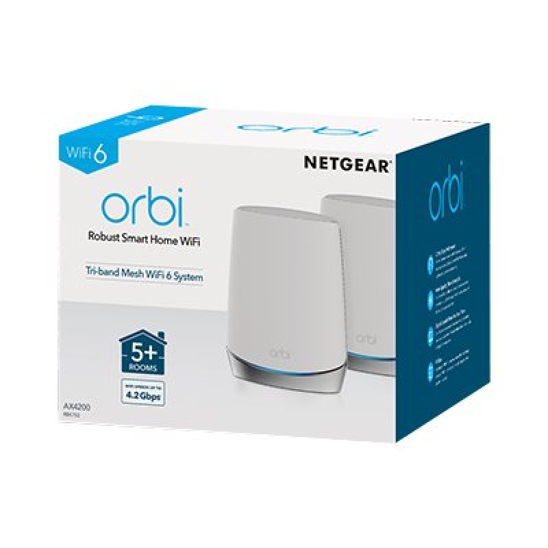 NETGEAR Orbi Whole Home Tri-Band Mesh WiFi 6 System AX4200 Router With 1 Satellite Extender-RBK752-100EUS