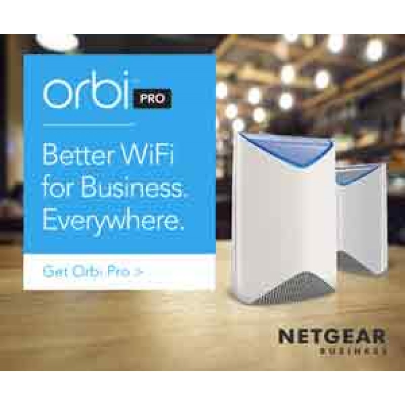 Netgear ORBI Pro SRK60, 4PT AC3000 (1733 + 866 + 400 Mbps) Tri-band WiFi, Multi-MIMO, Gigabit Router, 6 internal antenas, с голям екстендър-SRK60-100EUS