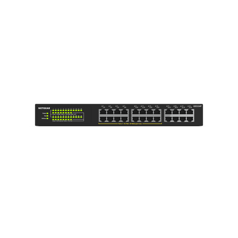 Netgear GS324P, 24 x 10/100/1000 Gigabit Switch 16 x PoE+, (metal case) (Up to 190W)-GS324P-100EUS