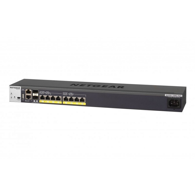 Netgear M4200-10MG-PoE-Plus, 8 x 10/100/1000 Layer 2+ Managed Switch with 2 x SFP+ dedicated, powered by PoE+ (up to 240W)-GSM4210P-100NES