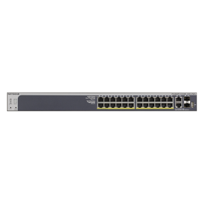 Netgear S3300-28X-PoE+, 28 x 10/100/1000, Stackable Smart Switch, 4 x 10G (2 cooper, 2 SFP+ Fiber), (Up to 195W, 720W with ext. PSU)