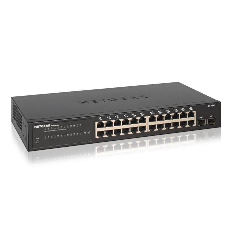 Netgear GS350 Series GS324T, 24 x 10/100/1000 Gigabit Smart switch with enhanced QoS, Link Aggregation-GS324T-100EUS