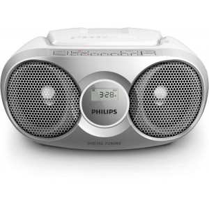 Philips CD радиокасетофон, FM/MW стерео тунер, 2 x 1 W RMS, сребрист, захранване от мрежата или батерии размер C (LR14) x 6