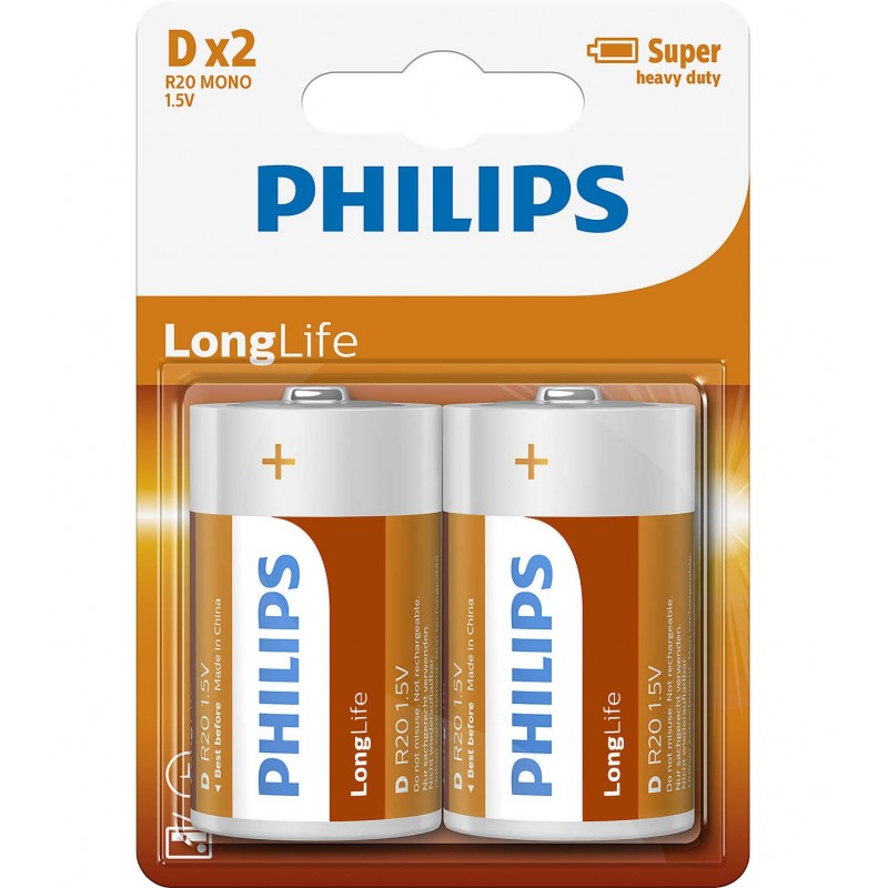 Philips Longlife батерия R20 (D), 2-blister-R20L2B/10