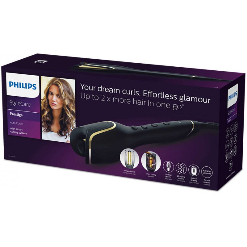 Philips Автоматична маша за коса, интелигентна система за накъдряне, 2 пъти повече коса наведнъж, Вертикален захват, Интелигентни предпазители за къдрици-BHB876/00