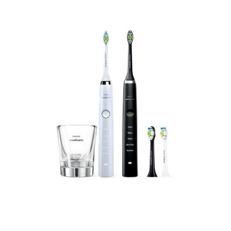 Philips Четка за зъби с акумулаторна батерия Sonicare Diamond Clean 2бр (бяла и черна),  5 режима, 4 глави, зареждаща чаша-HX9334/41