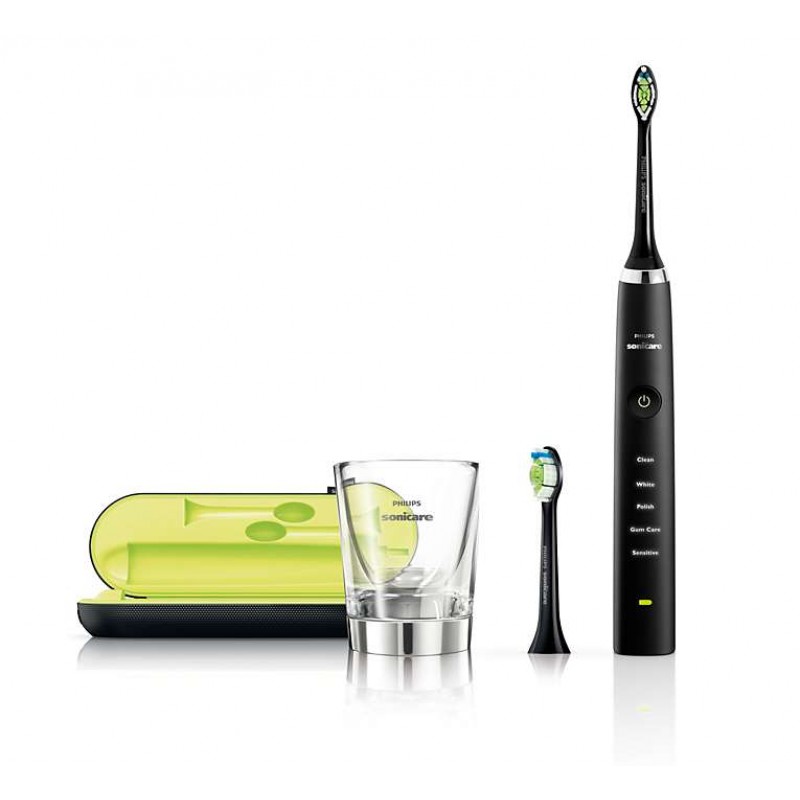 Philips Четка за зъби с акумулаторна батерия Sonicare Diamond Clean 5 режима, 2 глави, зареждаща чаша, USB зарядно цвят черен-HX9352/04