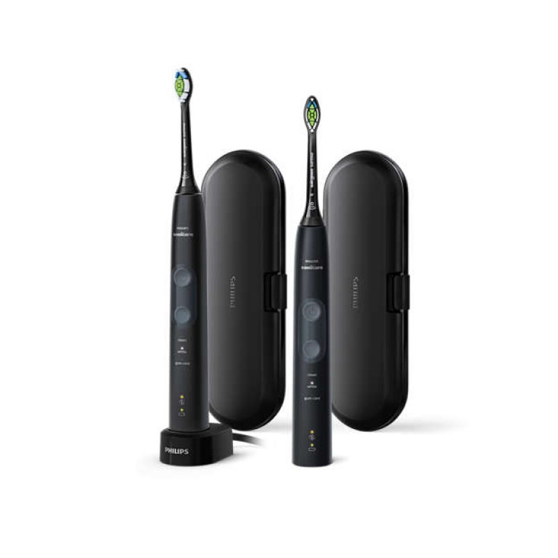 Philips Четки за зъби с акумулаторна батерия Sonicare ProtectiveClean 4500 2бр, Вграден сензор за натиск, 3 режима, 1 x функция BrushSync, Калъф за пътуване-HX6850/34