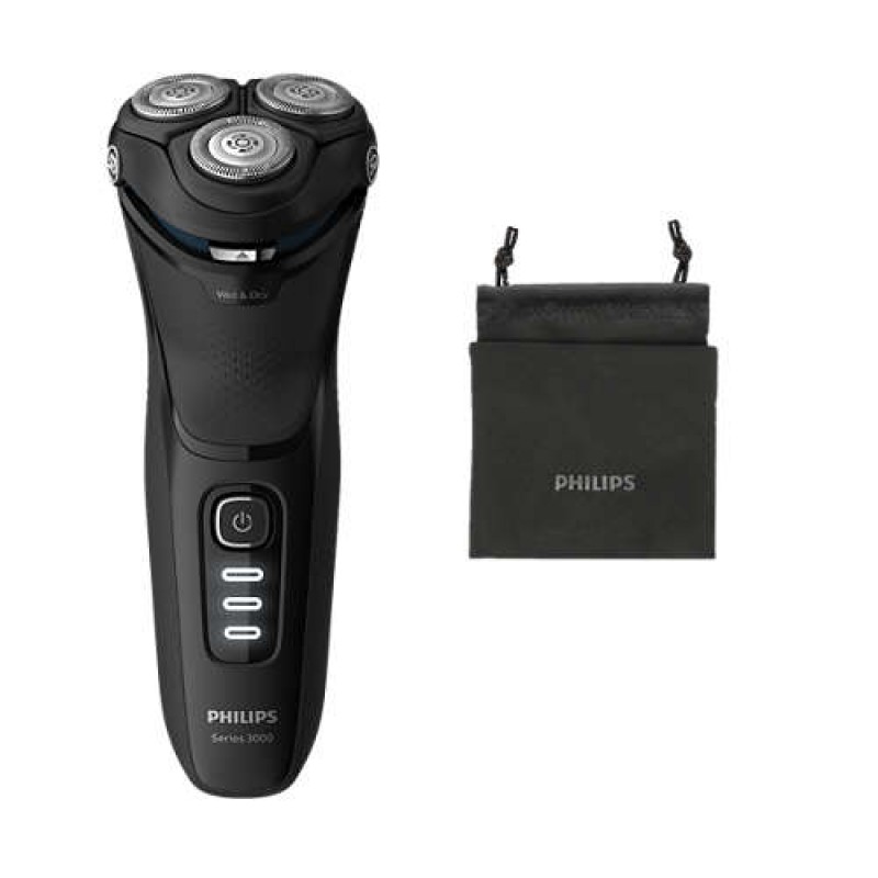 Philips за мокро/сухо бръснене, Серия 3000 5D Въртящи и огъващи се глави, Ножчета PowerCut, 60 минути бръснене; 1-часово зареждане, Калъф за пътуване-S3233/52