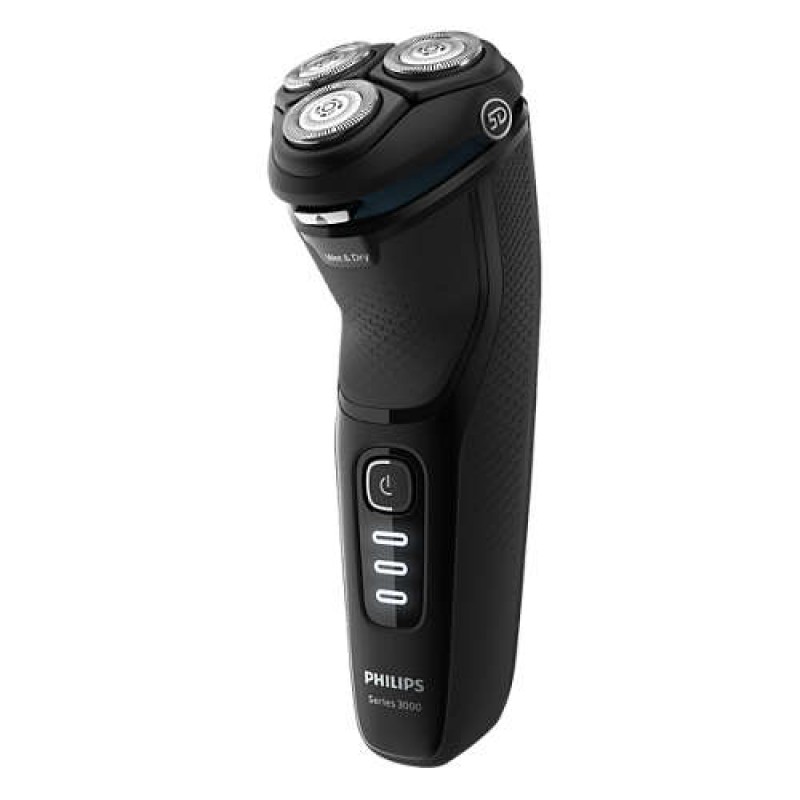 Philips за мокро/сухо бръснене, Серия 3000 5D Въртящи и огъващи се глави, Ножчета PowerCut, 60 минути бръснене; 1-часово зареждане, Калъф за пътуване-S3233/52