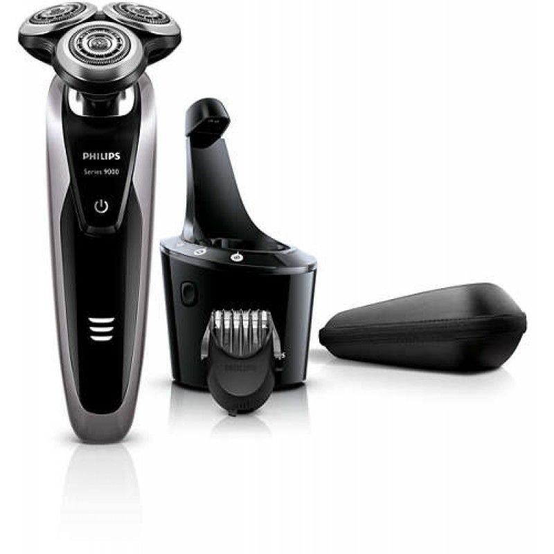 Philips за сухо и мокро бръснене Series 9000, прецизни ножчета V-Track, 50 мин. безкабелна употреба, тример за брада SmartClick, SmartClean Plus-S9111/31