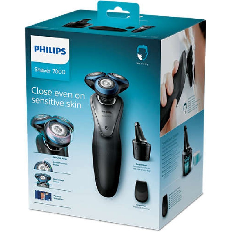 Philips за сухо и мокро бръснене series 7000, Пръстени SkinGlide, Ножчета GentlePrecision, Сензор BeardAdapt, Персонализиран режим за бръснене-S7970/26