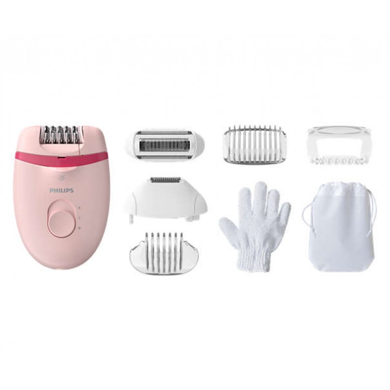 Philips Компактен епилатор с кабел  Satinelle Essential - С opti-light, За крака и чувствителни зони, + 7 принадлежности-BRE285/00