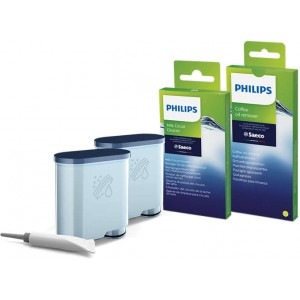 Philips за поддръжка за машините за еспресо Saeco, цялостна защита, 2 филтри AquaClean и смазка, 6 препарати за мляко и 6 обезмаслителя