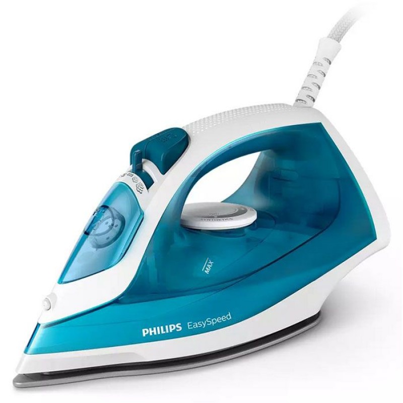 Philips Парна ютия Парен удар до 100 г, Незалепваща гладеща повърхност, Защита срещу варовик, цвят син-GC1750/20