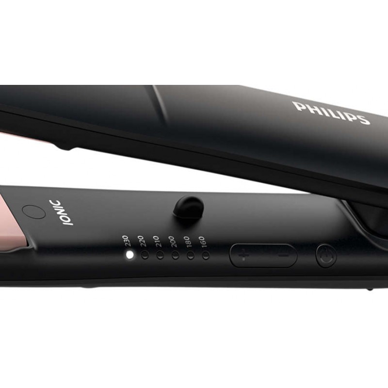 Philips Преса за изправяне Essential, ThermoProtect, Йонна грижа за блестяща коса, Керамични пластини с кератин, 6 LED настройки на температурата-BHS378/00