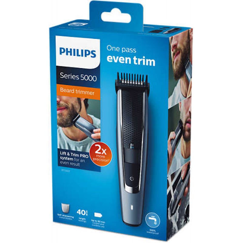 Philips Тример за подстригване на брада series 5000, 0, 2 mm прецизни настройки, Самонаточващи се метални ножчета, До 90 мин употреба/1 час зареждане, Система Lift & Trim PRO-BT5502/15