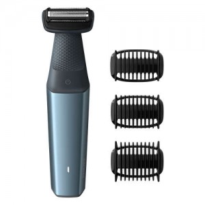 Philips Водоустойчив тример за тяло  series 3000, бръснене с нежност към кожата, 3 гребена с щракване, 3, 5, 7 мм, 50 мин. безкабелна употреба/1 ч зареждане