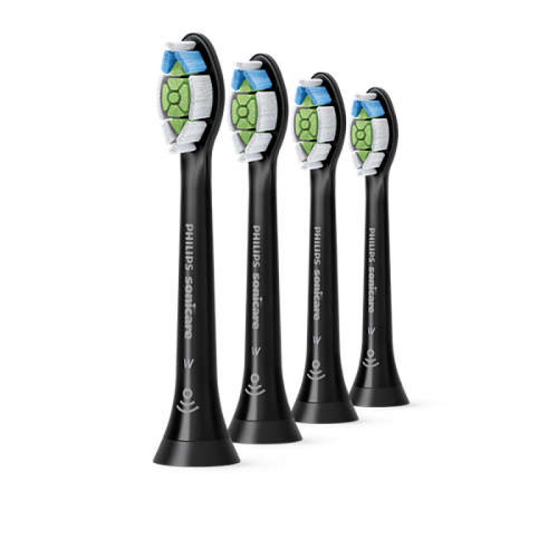 Philips комплект резервни глави Sonicare W Optimal White 4 бр. в опаковка, Стандартен размер, Поставяне с щракване, Сдвояване в режим BrushSync, цвят черен-HX6064/11