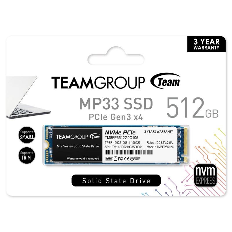 Solid State Drive (SSD) Team Group MP33, M.2 2280 512GB PCI-e 3.0 x4 NVMe-TM8FP6512G0C101
