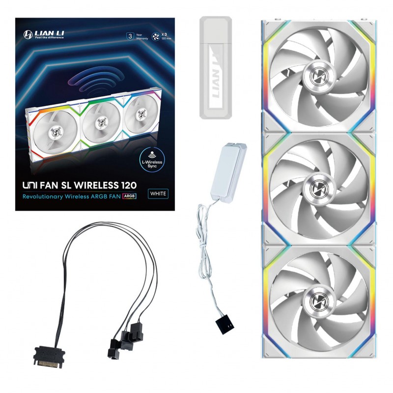 Вентилатори 3бр Lian Li UNI FAN SL Wireless ARGB PWM - 120 mm Бели + Контролер, LL-FAN-LULI-092