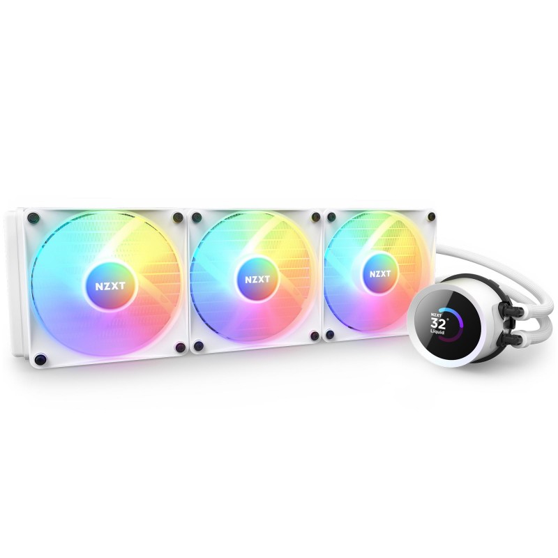 Охладител за процесор NZXT Kraken 360 RGB White, LCD Display, NZXT-FAN-RL-KR360-W1
