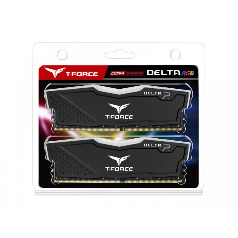 Памет Team Group T-Force Delta RGB Black DDR4 - 16GB (2x8GB) 3600MHz CL18-22-22-42 1.35V, TEAM-RAM-4-BLK-8Gx2-3600