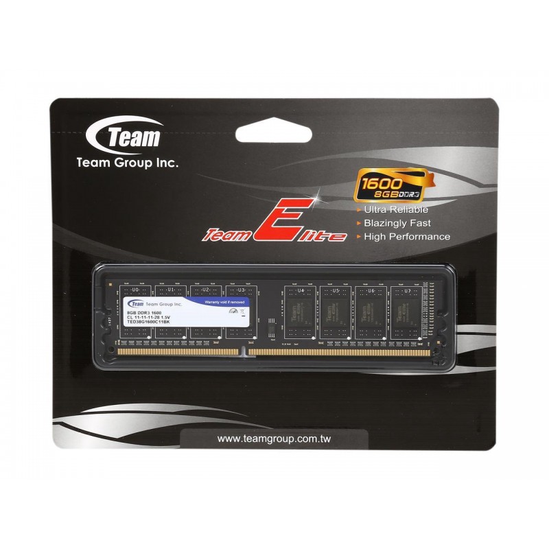 Памет Team Group Elite DDR3 - 8GB, 1600 mhz, CL11-11-11-28 1.5V-TED38G1600C1101