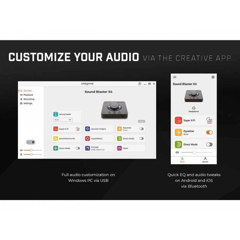 Външна звукова карта Creative Sound Blaster X4, USB-C, DAC, Super X-FI, TOSLINK, CREAT-SND-X4
