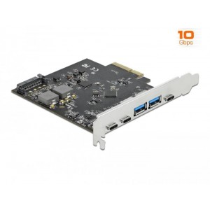 Контролер Delock PCI Express Card x4 -> 3 x USB-C + 2x USB-A 10Gbps