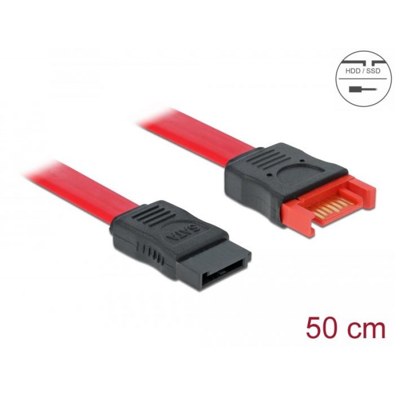 Интерфейсен кабел SATA III Delock 83954, удължителен. 0.50 m, червен, DELOCK-83954