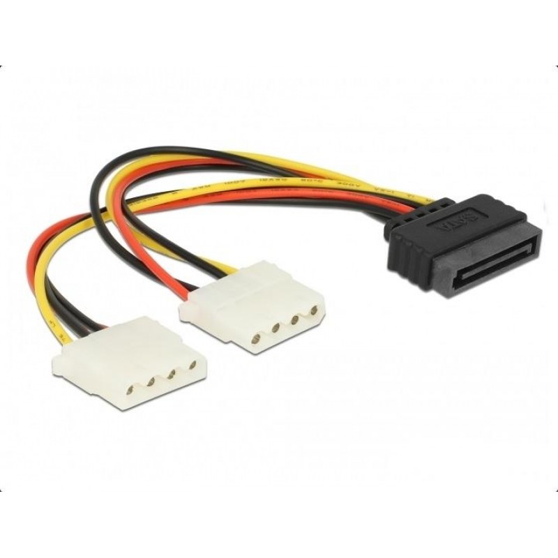 Кабел DeLock Power SATA 15pin към 2x 4pin Molex женско, 20cm-DELOCK-65159