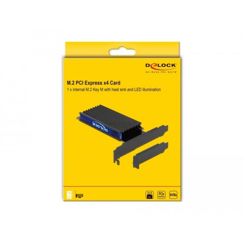 Карта за разширение на слотове Delock 89013, PCI Express x4 към 1 x internal NVMe M.2 Key M, RGB LED, Low