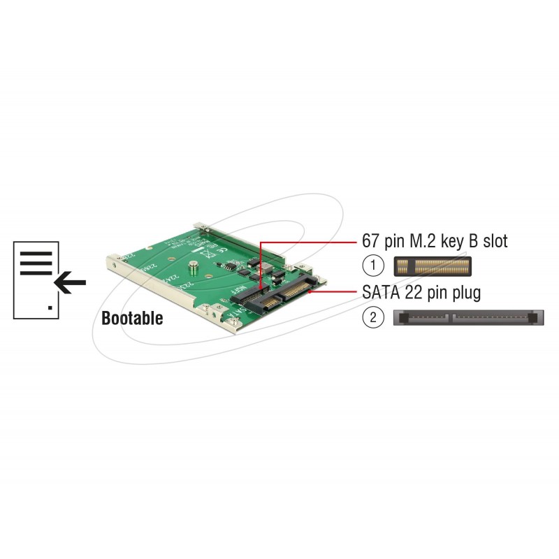 Конвертор DeLock, 2.5" SATA 22 pin - M.2 key B - 7 mm