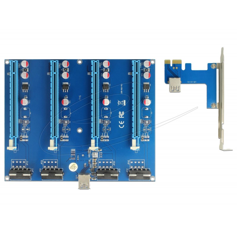 Конвертор Delock Riser Card PCI Express x1 > 4 x PCIe x16 with 60 cm USB cable, DELOCK-41427
