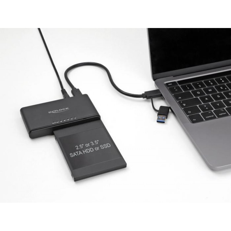 Конвертор Delock, USB-C - 1 x M.2 NVMe SSD + 1 x SATA SSD / HDD, Функция клониране, DELOCK-64190