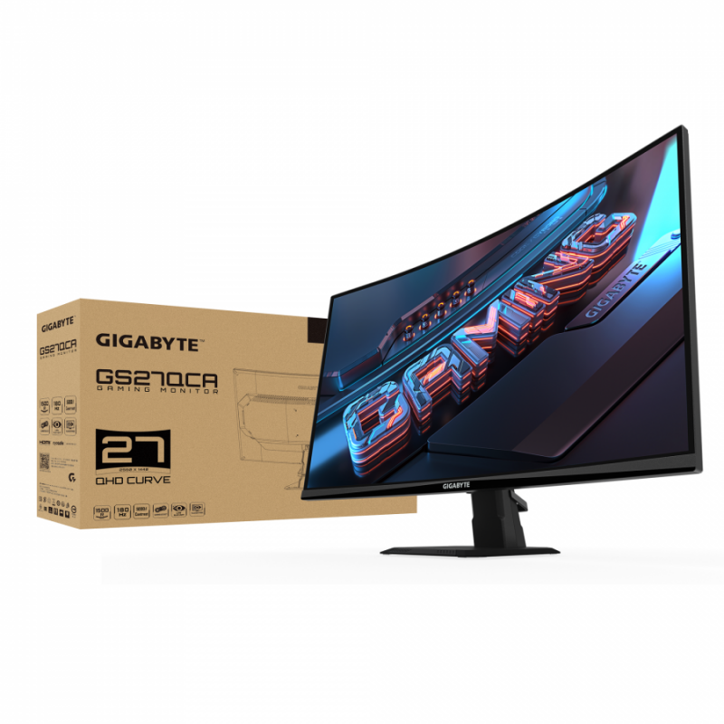 Геймърски Монитор Gigabyte GS27QCA - 27" inch SS/VA 1500R, QHD (2560x1440), 180Hz, 1ms, HDR Ready, GA-MON-GS27QCA