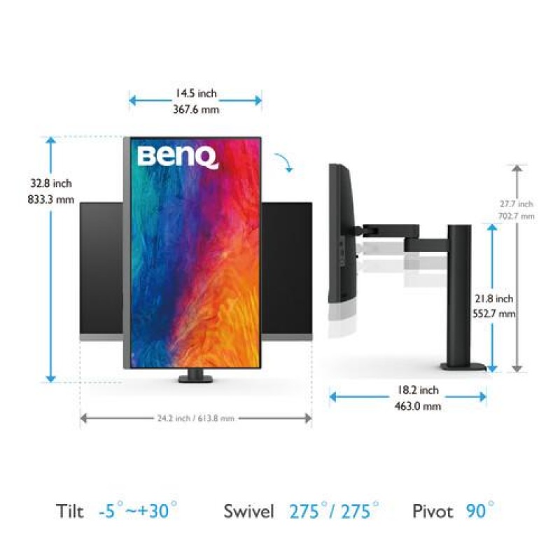 Монитор BenQ PD2706UA, 27 inch, W-LED, IPS, 3840x2160, 60Hz, HDMI, DP, USB-C PD, BENQ-MON-PD2706UA