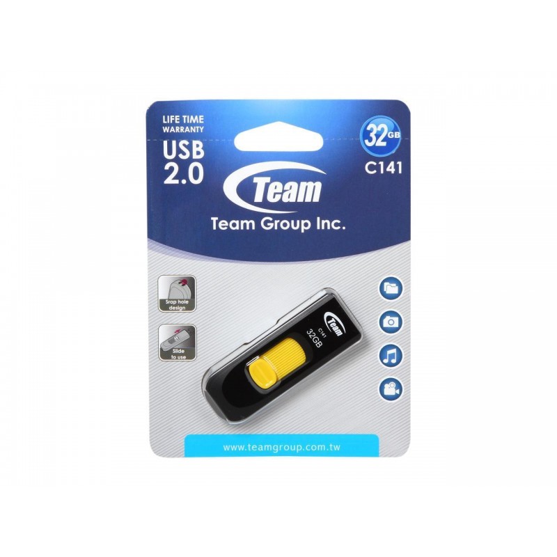 USB памет Team Group C141 32GB, USB 2.0, Жълт-TC14132GY01