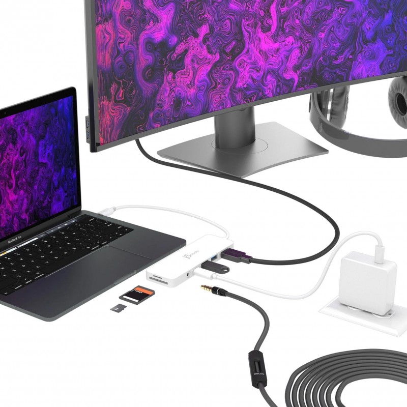 6-портов хъб j5create Mini Dock JCD373, USB, HDMI, SD, 3.5 mm jack, J5-JCD373