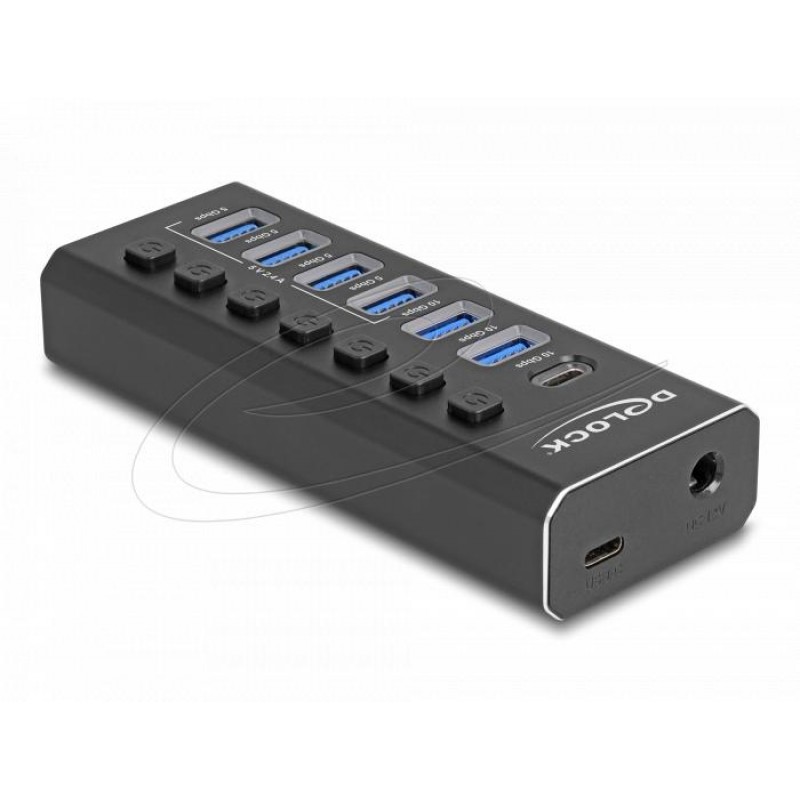 Delock 7 портов USB хъб с 3 порта 10 Gbps и 4 Портове за бързо зареждане 5 Gbps сс