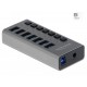 USB хъб Delock 63669, 7 x USB-A, 1 x USB-B, 5 Gbps, Превключвател, LED индикатор, Сив, DELOCK-63669