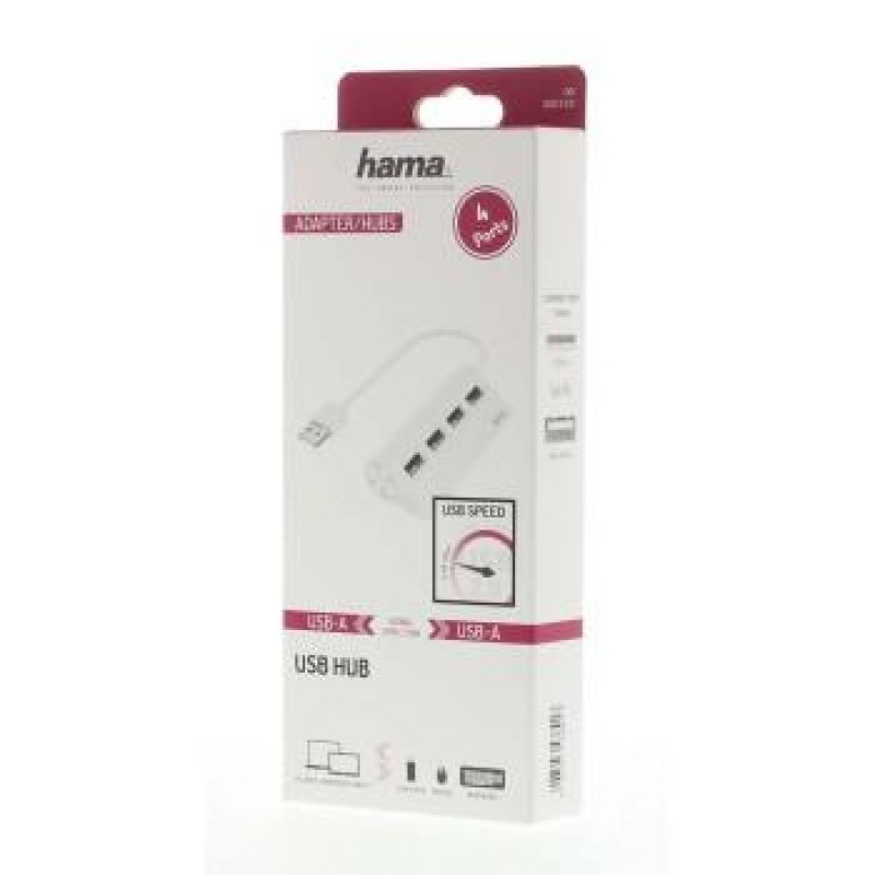 USB хъб HAMA, USB 2.0, 1:4, бял, 480Mbit/s-HAMA-200120