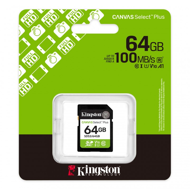 Карта памет Kingston Canvas Select Plus SD 64GB, KIN-SDS3-64GB