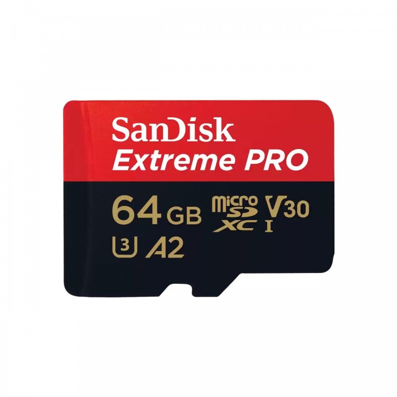 Карта памет SANDISK Extreme PRO microSDXC, 64GB, Class 10 U3, A2, V30, 90 MB/s с адаптер до SD, SD-SDSQXCU-064G-GN6MA