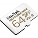 Карта памет SANDISK High Endurance micro SDHC UHS-I, A1, SD Адаптер, 64GB, Class 10, 100Mb/s, SD-SDSQQVR-064G-GN6IA