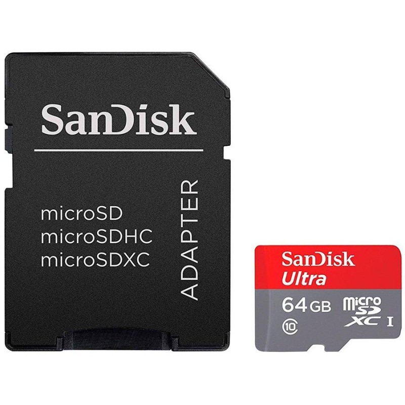 Карта памет SANDISK Ultra micro SDHC UHS-I, A1, SD Адаптер, 64GB, Class 10, 100Mb/s-SD-SDSQQNR-064G-GN6IA