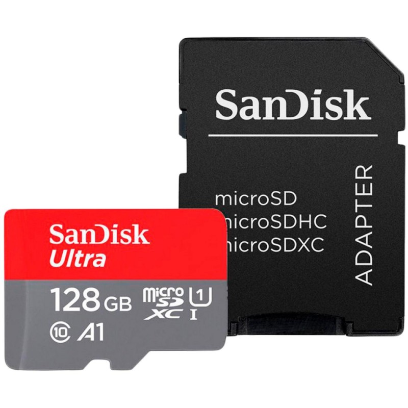 Карта памет SANDISK Ultra microSDXC, 128GB, A1, UHS-I, U1, Class 10, 140MB/s, Адаптер, SD-SDSQUAB-128G-GN6MA