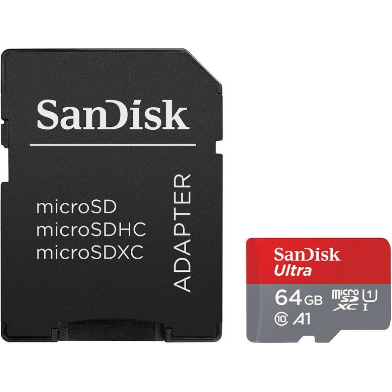 Карта памет SANDISK Ultra microSDXC, 64GB, A1, UHS-I, U1, Class 10, 140MB/s, Адаптер, SD-SDSQUAB-064G-GN6MA